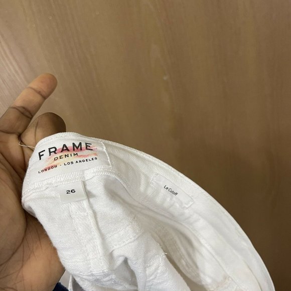 FRAME Denim Le Cutoff Denim Jean Distressed Shorts White Size 26 - Picture 5 of 6